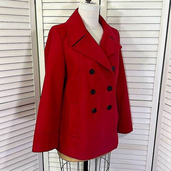 Calvin Klein Red Peacoat Size 12 Wool Blend - Picture 6 of 13
